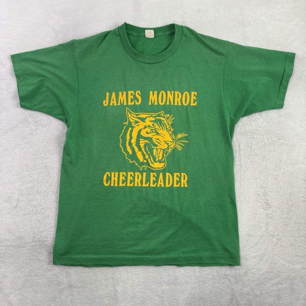 VTG Screen Stars James Monroe Cheerleader Green Short Sleeve Graphic Shirt Med